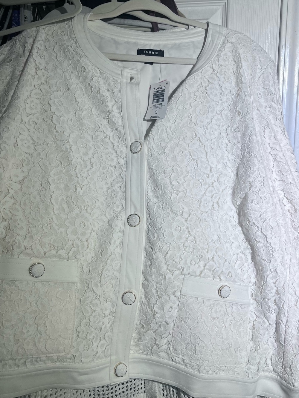 Torrid White Lace Button Front Jacket